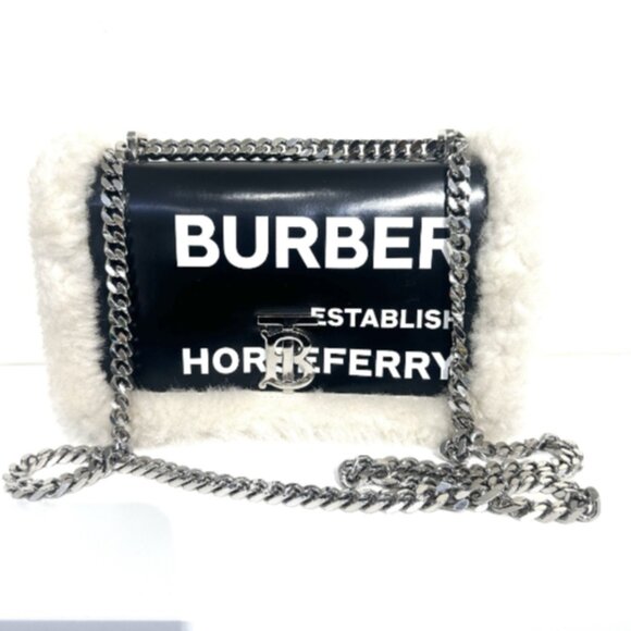 Burberry Lola Tb Horseferry Print Leather Shearling Shoulder Bag Women - Picture 1 of 11